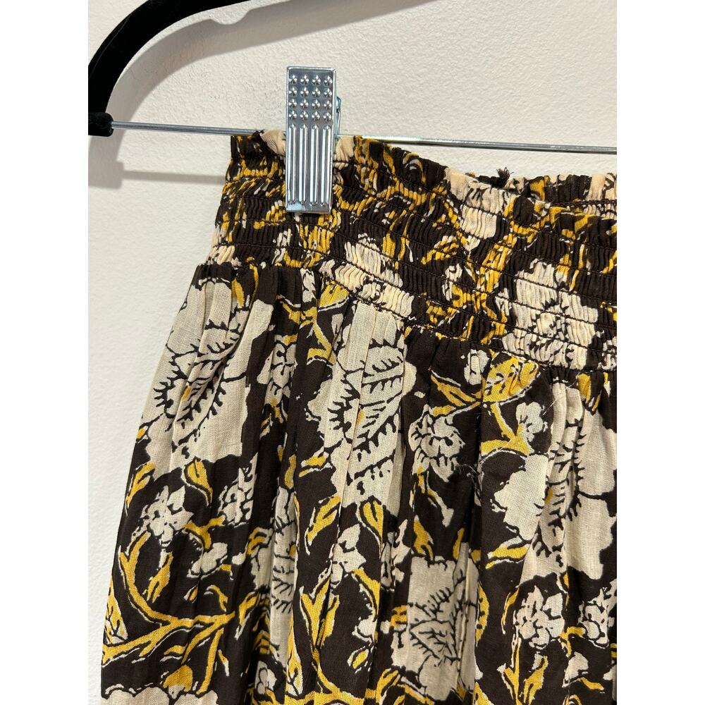 Natural Life brown yellow floral peasant maxi skirt S/M cotton lined pull on - Picture 2 of 9